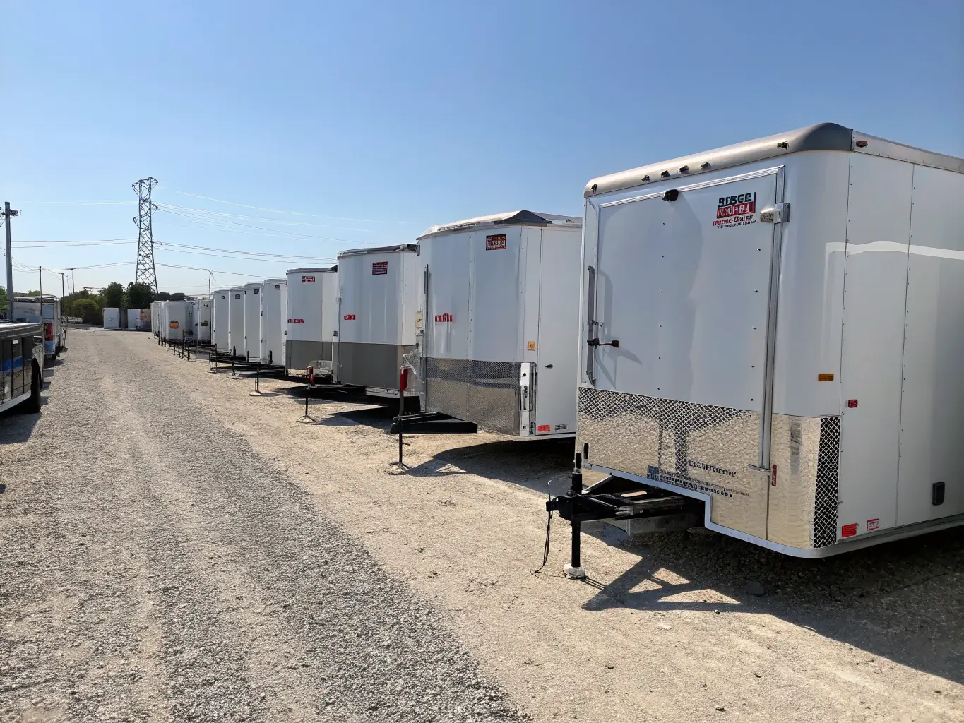 An image of a fleet of trailers and motorhomes parked outdoors, ready for sale, representing HB PLANT HIRE LTD's selection of trailers and motorhomes.
