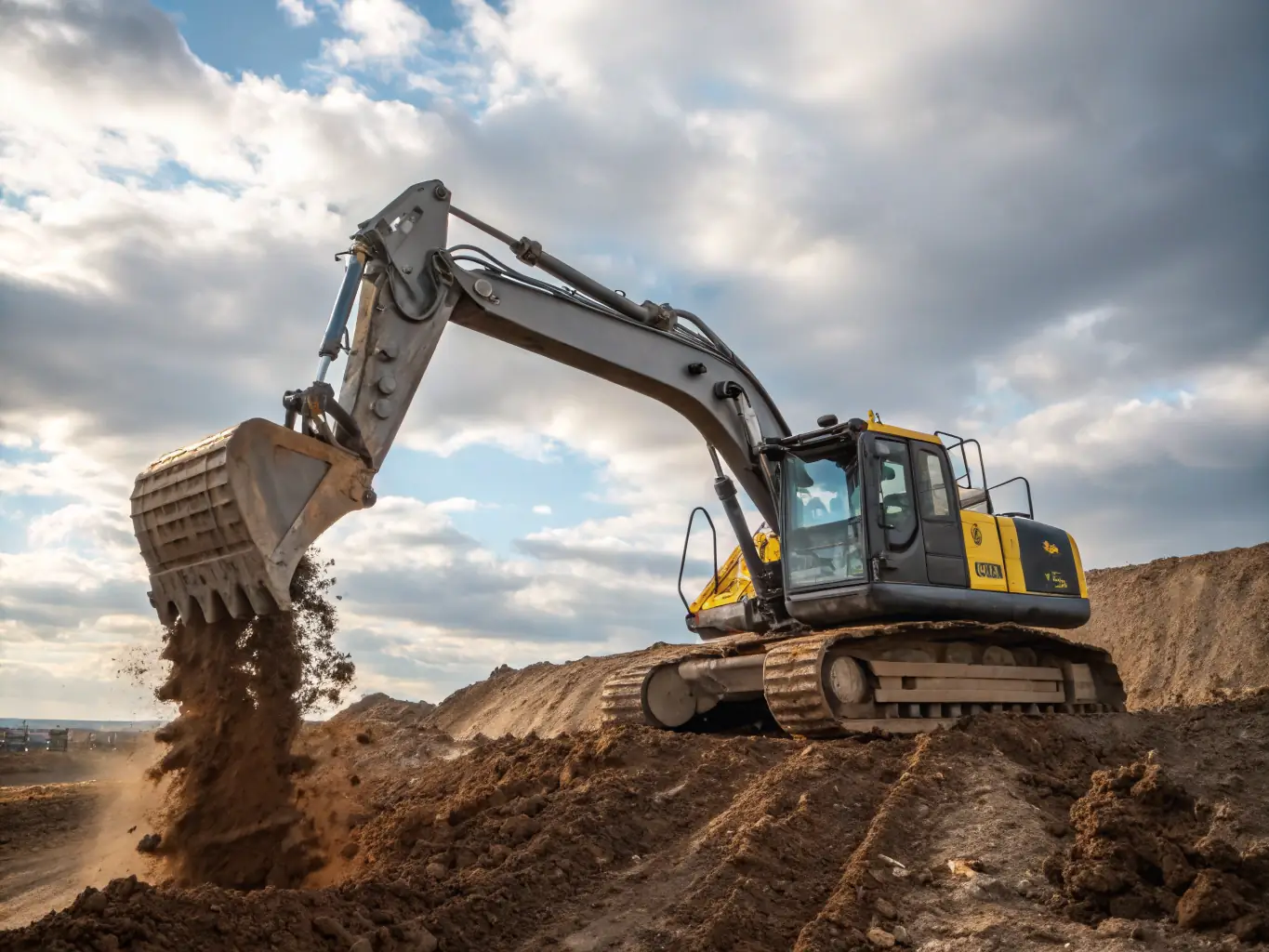 A well-maintained digger on a construction site, symbolizing the reliability of HB PLANT HIRE LTD's equipment.